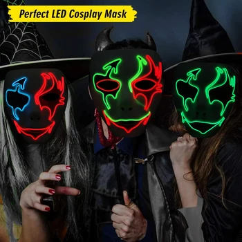 

8 Colors EL Light Halloween Scary Mask Cosplay LED Costume Mask EL Wire Light up for Halloween Festival Party Holiday Light Up