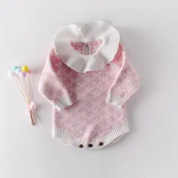 

2019 new autumn and winter baby romper girls baby doll collar knitted wool jumpsuit bag fart hafu romper 0-2 years