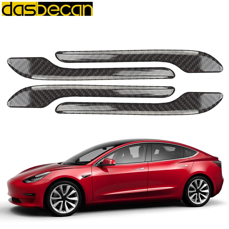 Dasbecan 4 шт. 3D ПУ протектор наклейки для Tesla модель 3 дверные ручки обёрточная бумага комплект(Карбон черный белый