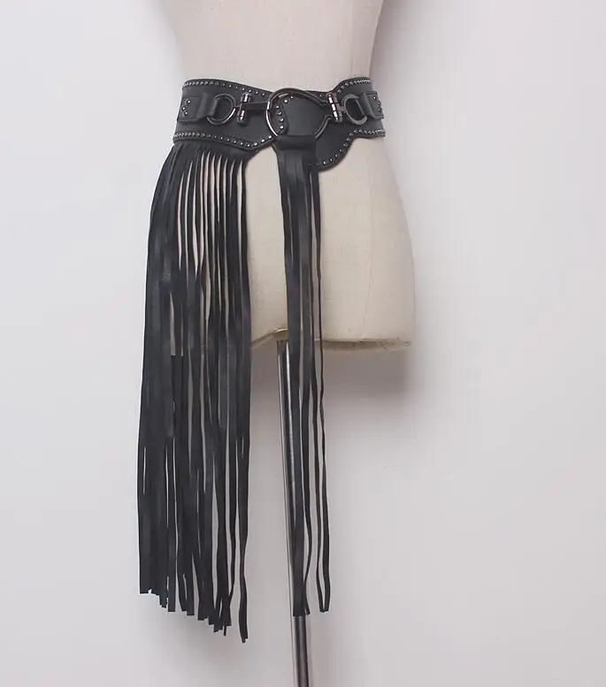 

Women's runway fashion PU leather tassel Cummerbunds female Dress coat Corsets Waistband Belts decoration wide belt R1737