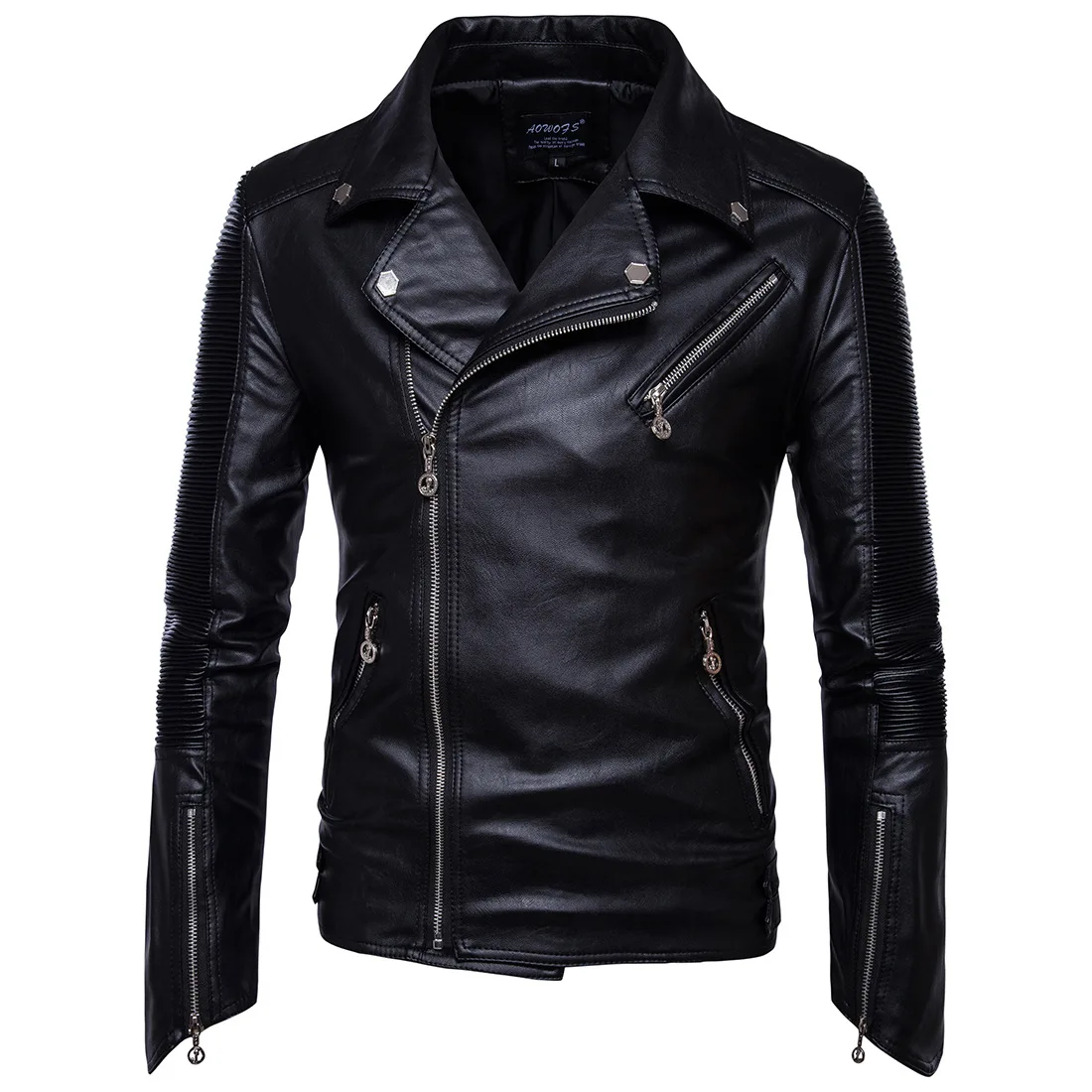 Men's 5XL faux leather jacket fashion lapel multi-zip punk men's biker jacket handsome boutique brand men's leather jacket men's leather jacket