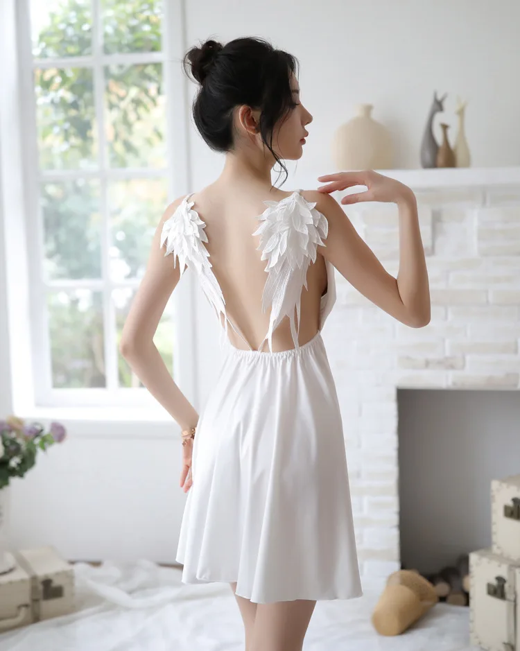 Fashion Casual Beach Dress V-neck Spaghetti Strap With Lace Wing Braces Dress Sexy Women Slim Jumper Dress