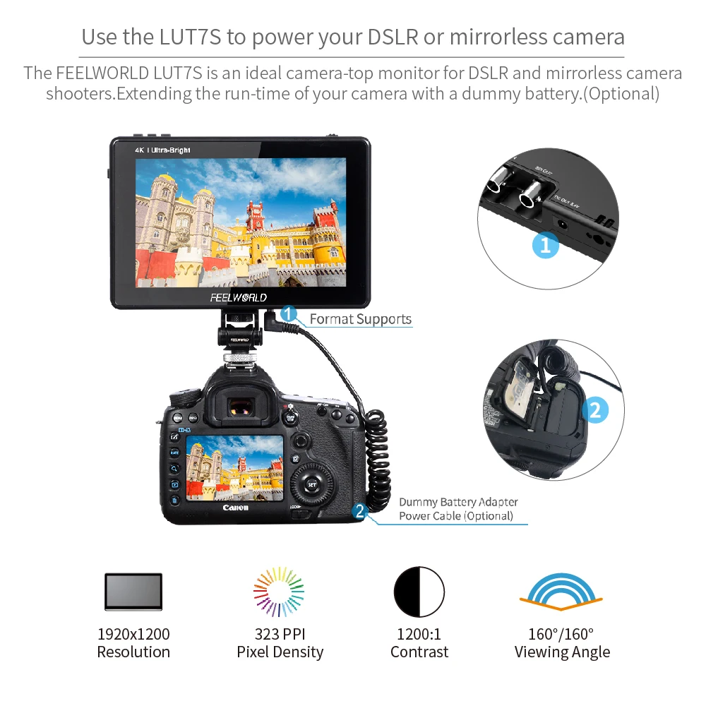 7 дюймовый 3G SDI 4KHDMI 2200nits 3D LUT сенсорный экран для цифровой зеркальной камеры