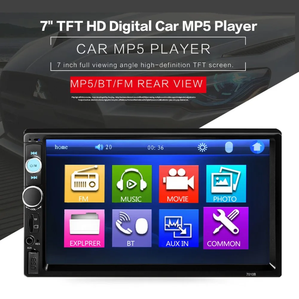 Авто двойной 2 DIN Автомобильный Bluetooth аудио 7in HD радио в тире сенсорный экран стерео MP3 MP5 плеер 7010B USB управление рулем