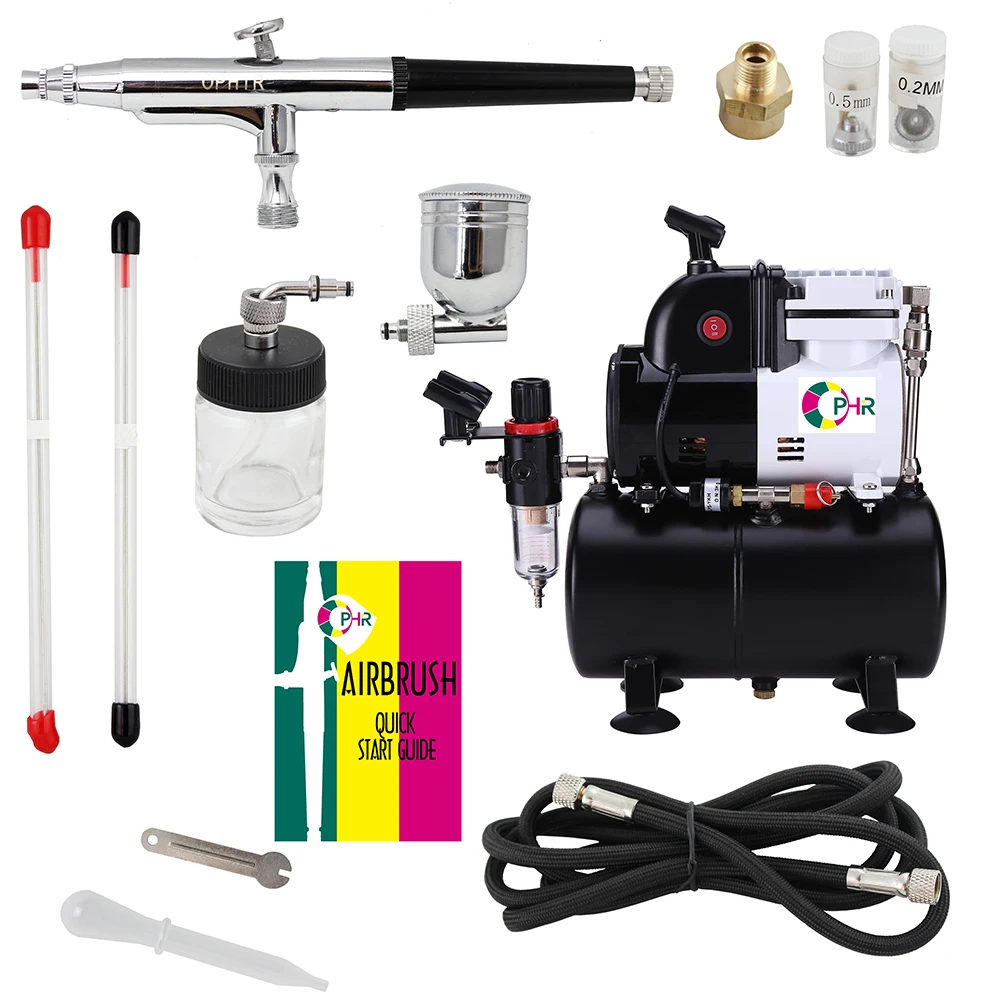 OPHIR 0.2mm,0.3mm,0.5mm Dual Action Airbrush Kit with Pro Air Compressor Double Switch for DIY Cake Hobby Set AC116+074 ophir 2 sets double dual action airbrush kit