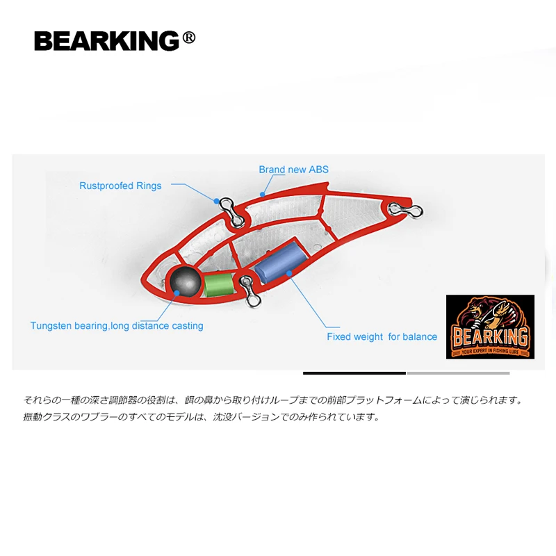 BEARKING 75мм15г Горячие рыболовные снасти А+ рыболовные приманки, вибрационная наживка Тонущая наживка 10 цветов на выбор, подледная рыбалка