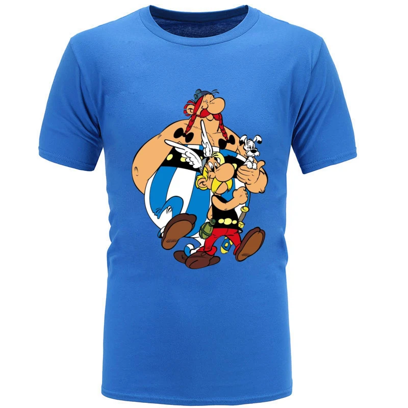 Asterix Аниме комиксов Забавный дизайн топы Футболка Высокое качество хлопок мужские футболки с принтом короткий рукав Топы Рубашки Дешевые - Цвет: Blue