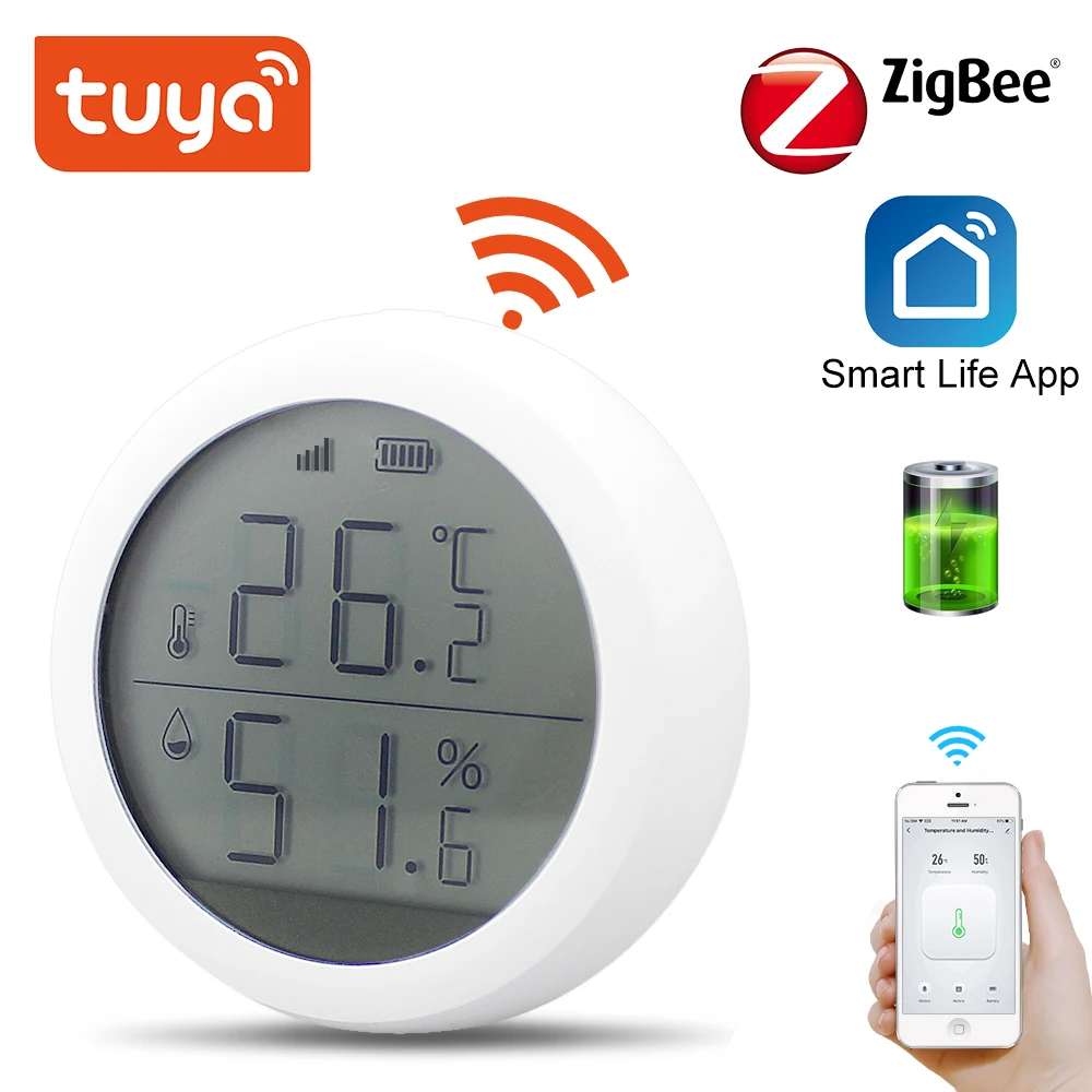 Tuya Zigbee Temperature and Humidity Sensor with LCD Screen Display One click linkage Home automation security alarm Tuya sensor