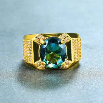 

Gorgeous Female Male Crystal Blue Ring Luxury Zircon Stone Gold Wedding Rings Big Oval Engagement Rings For Men Women