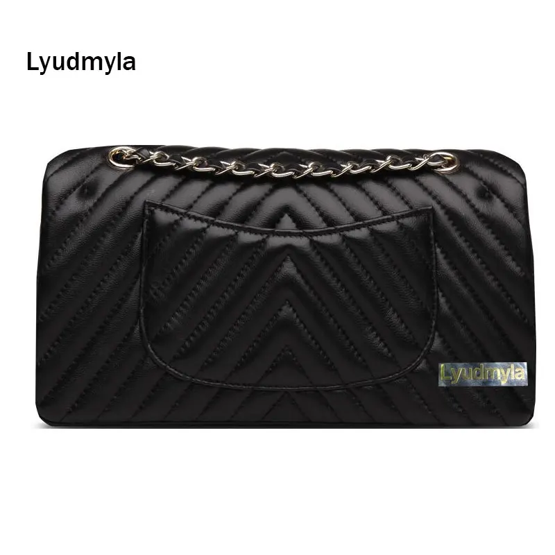 

Famous Brand Chains Double Flap Bag 100% Genuine Leather Handbag Classic V Crossbody Bags For Women Quilted Shoulder Bag Black