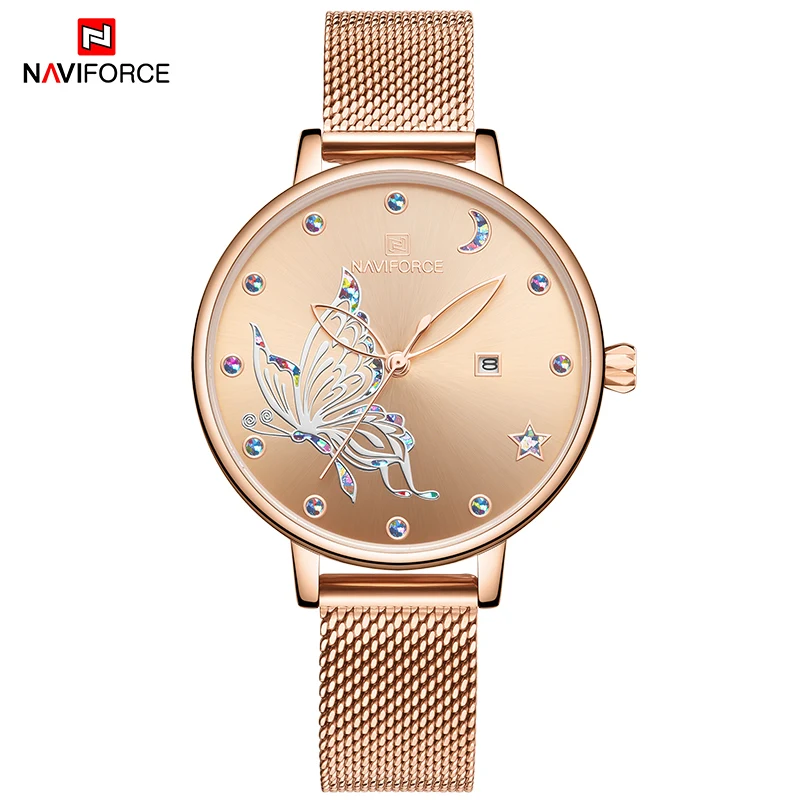 NAVIFORCE женские часы люксовый бренд яркие часы-бабочка модные кварцевые женские наручные часы из нержавеющей стали водонепроницаемый подарок - Цвет: RGRG