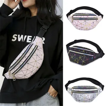 

Multicolor Waist Bags Women Silver Fanny Pack Male Female Belt Bag Black Geometric Waist Packs Laser Chest Phone Pouch unisex