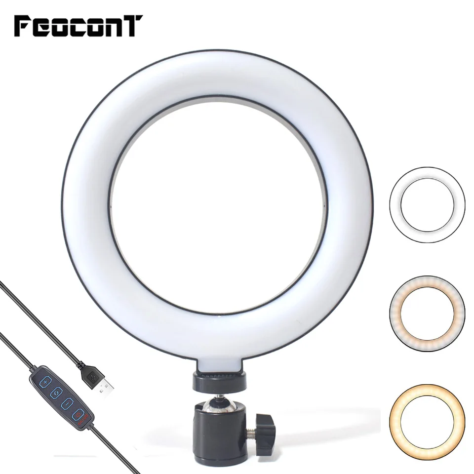 

LED Ring Light 6-inch for YouTube Video Live Streaming Makeup Selfie Desktop Mini USB Camera LED Ring Lamp Photography Wholesale