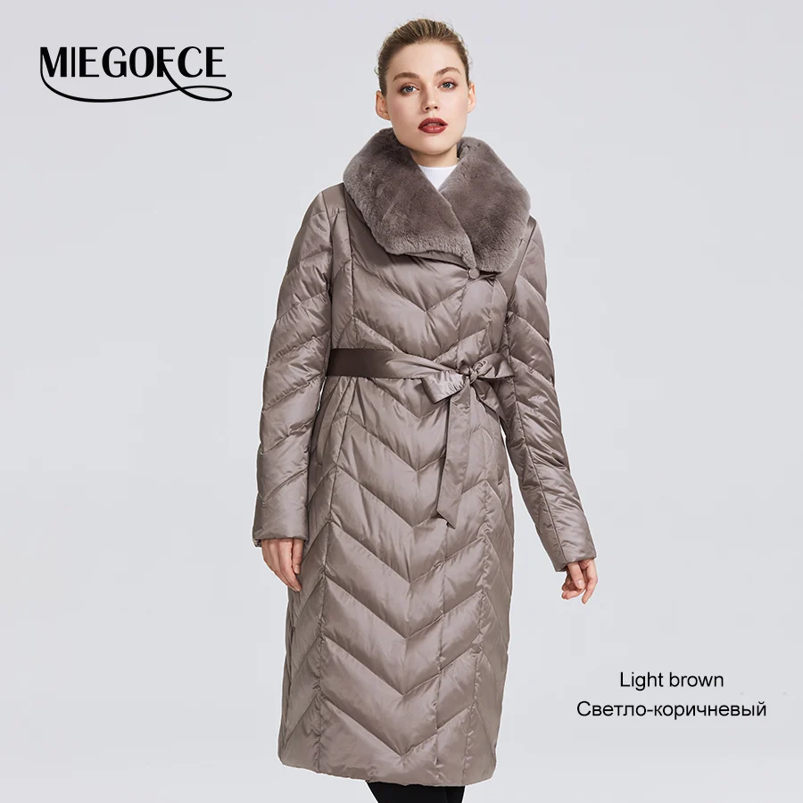 016 Light brown MIEGOFCE Плащ-пальто Новая коллекция женский куртка с кроличьим воротником необычные расцветки куртка зимняя женская имеет пояс который подчеркнет фигуру ветрозащитная зимняя куртка - Цвет: 016 Light brown