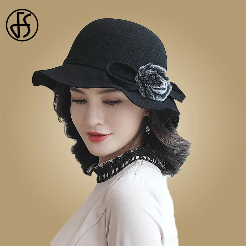 FS шерстяная фетровая шляпа в стиле ретро для женщин, зимняя фетровая ...