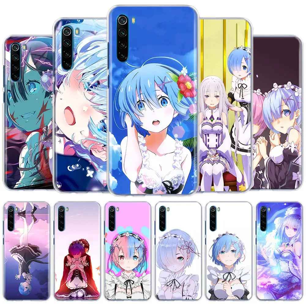 Anime Rem Re Zero Emilia Phone Case For Xiaomi Redmi Note 9 Pro 9s 6 7 8 Pro 8t 6 6a 7a 8a 9a 9c K20 K30 Pro Hard Case Coque Half Wrapped Cases