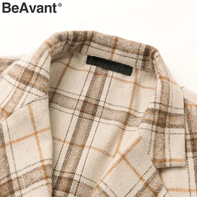 BeAvant, винтажное клетчатое твидовое пальто, для женщин, осень, зима, теплое, для девушек, пальто, смешанные, на каждый день, пуговицы, карманы, Женское пальто
