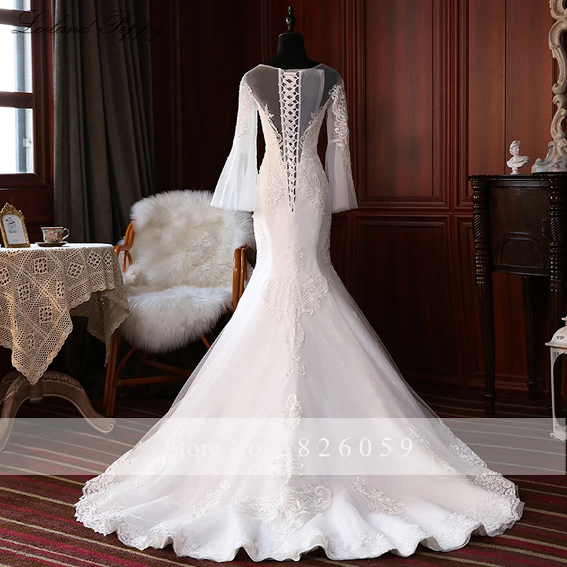 Lceland Poppy Русалка Свадебные платья круглый вырез с длинным рукавом Кружева аппликации бисером Vestido de novia свадебное платье