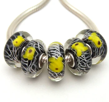 

JGWG977 5X 100% Authenticity S925 Sterling Silver Beads Murano Glass beads Fit European Charms Bracelet diy jewelry Lampwork