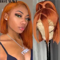 Transparent Human Hair Lace Front Wig Orange Ginger Short Bob Lace Wigs For Women Ombre Straight Highlight Lace Frontal Wig