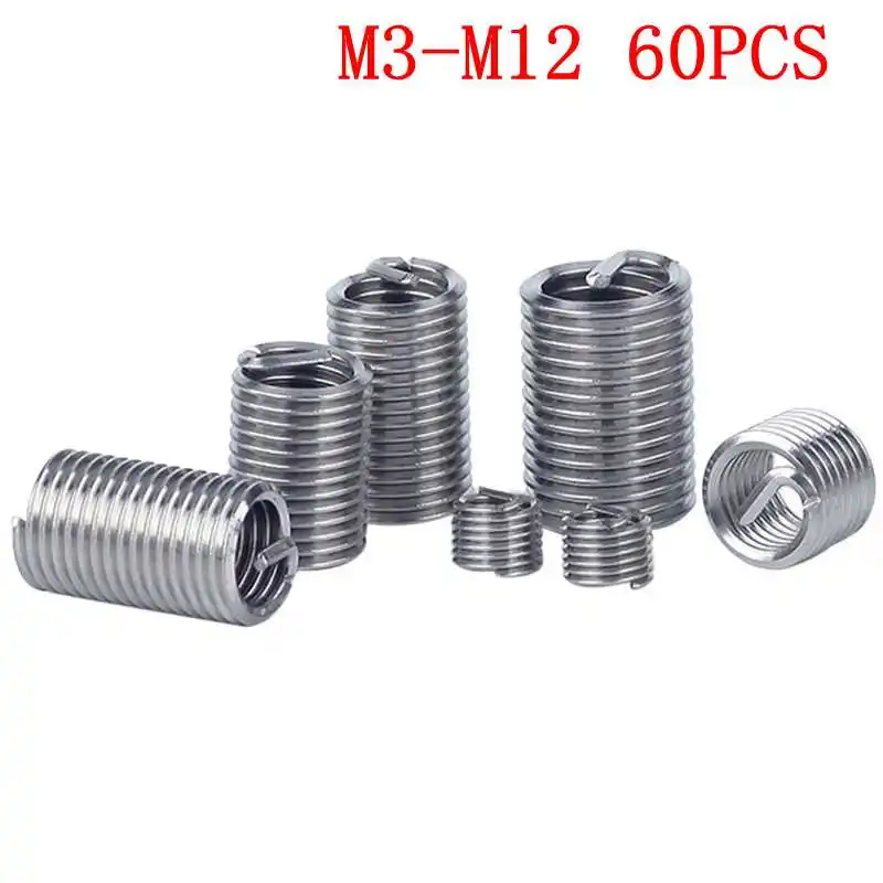 

M3-M12 60PCs Wire Threaded Insert Kit Stainless Steel Thread Repair Insert Fastener Connection Tools Household Tool Kits