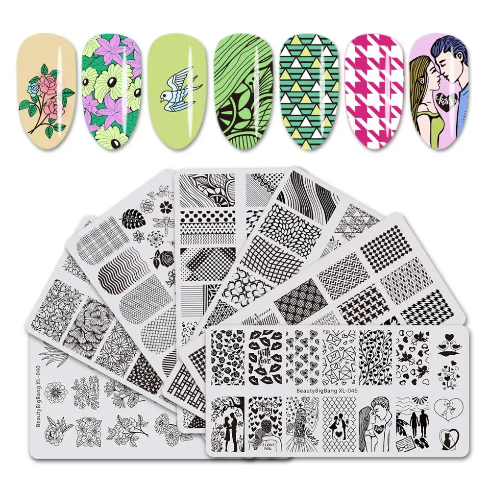 BeautyBigBang Stamping Plates Set 7 PCS XL-040-046 Different Flower Geometry Image Nail Art Stamping Plates Stencil Mold Set