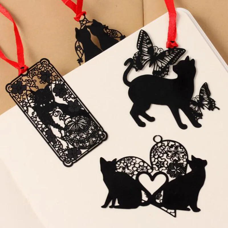 cheap Novelty Cute Kawaii Creative Metal Bookmark Black Cat Book Paper Holder Student Gift Office Korea Stationery School Supplies