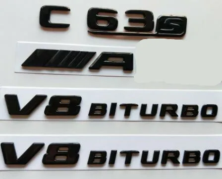 Gloss Black Для Mercedes W205 C205 C63s AMG V8 BITURBO полностью глянцевый черный эмблемы значки - Цвет: Gloss Black