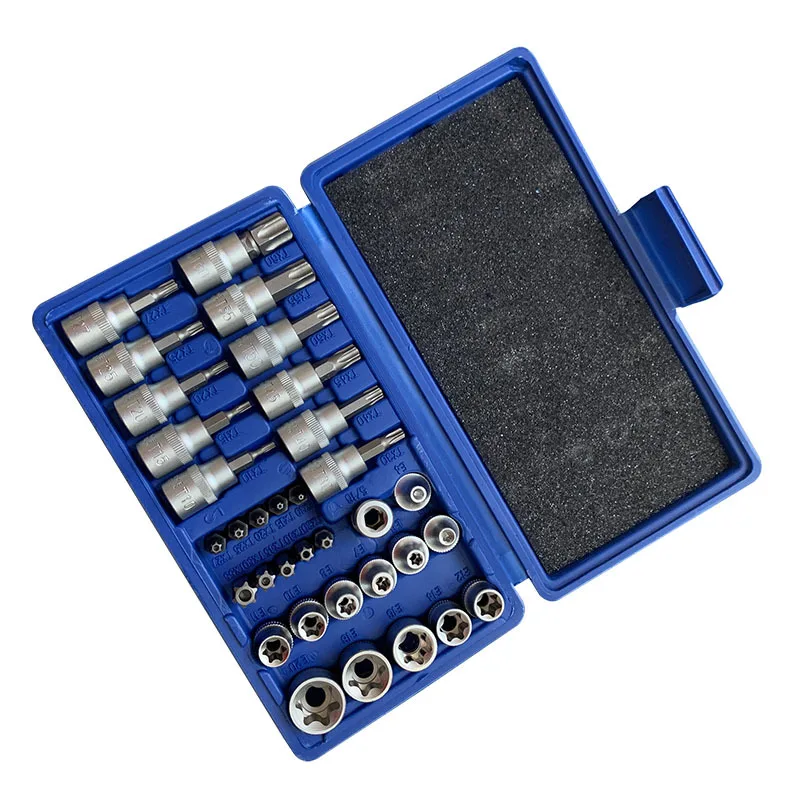 

Fine Quality Chrome Vanadium Steel 34Pc Pressure Batch Sleeve Group Sets Motor Repairing Tool Socket Set Wrench Female Torx Male