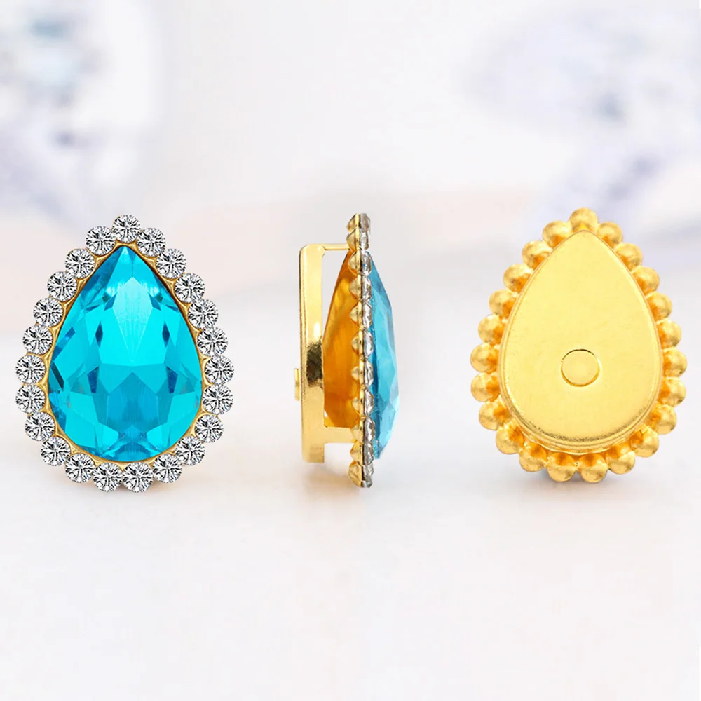 

30pc Teardrop Colorful Glass Sew On Rhinestones With Gold Claw Handicrafts sew on Stones For Garment clothing accessories