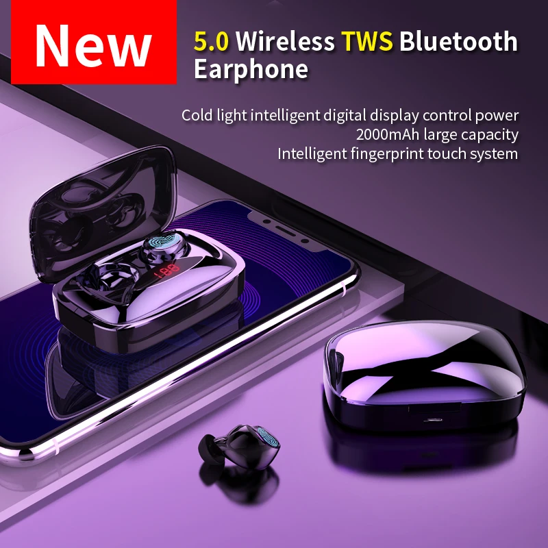 

wireless headphones with power display digital display in-ear touch wireless 5.0 binaural Bluetooth headset phone earphones