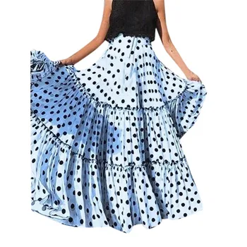 

Women High Waist Polka Dot Printed Long Skirt Loose A-line Ruffled Pleated Skirt Maxi Evening Party Skirt jupe femme 2020