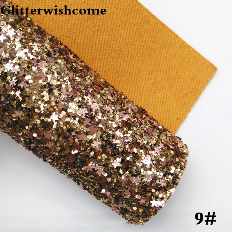 Glitterwishcome 21X29 см А4 Размер синтетическая кожа, плотная блестящая кожа со звездами, блестящая ткань винил для бантов, GM035A - Цвет: 9