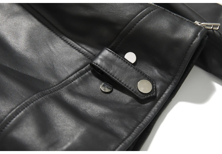 New sheep leather coat female rivet heavy locomotive leather brief paragraph cultivate morality