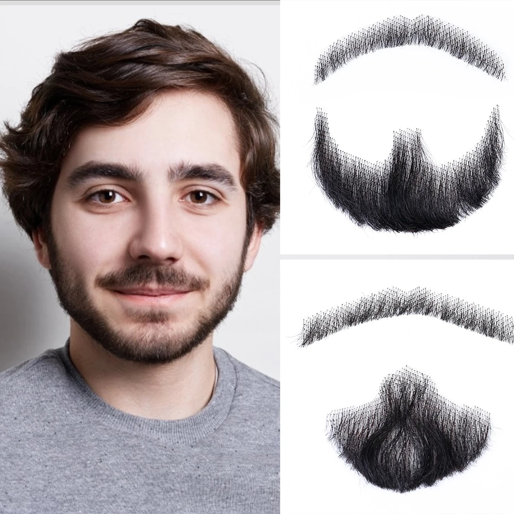 LiangMo-Barba de encaje para hombres, Cosplay, Invisible, pelo de barba falso, hecho a mano, bigote, pelo realista
