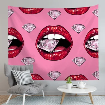 

Nordic Simple Red Lip Print Tapestry Personality Wall Hanging Tapestry Home Dorm Decor Wall Cloth Tapestries Wall Blanket Carbet