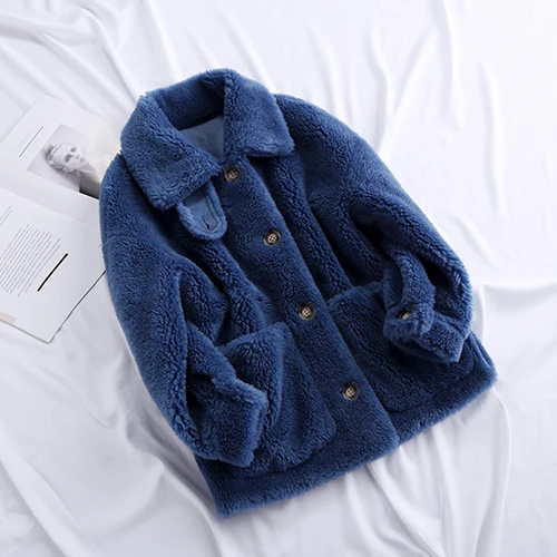 Navy blue Женская одежда Зимняя верхняя одежда пальто новые зимние меховые гранулы овечья шерсть короткое пальто 1023 - Цвет: Navy blue