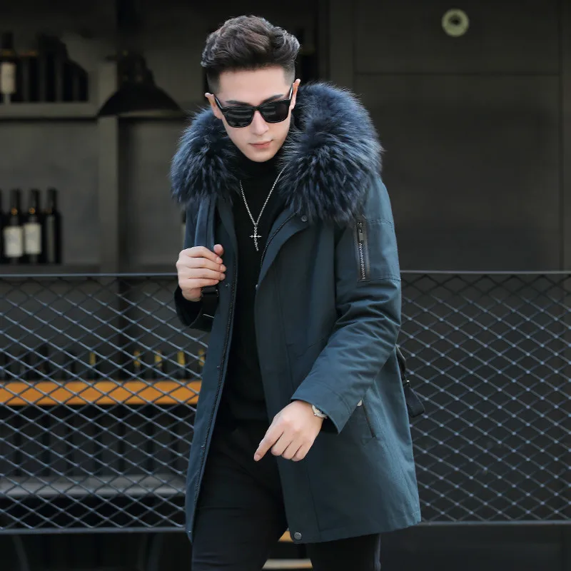 

Men Parka Real Fur Coat Warm Rex Rabbit Fur Liner Long Coat Men Racoon Fur Collar Male Jacket ML-XGH183615 KJ1182