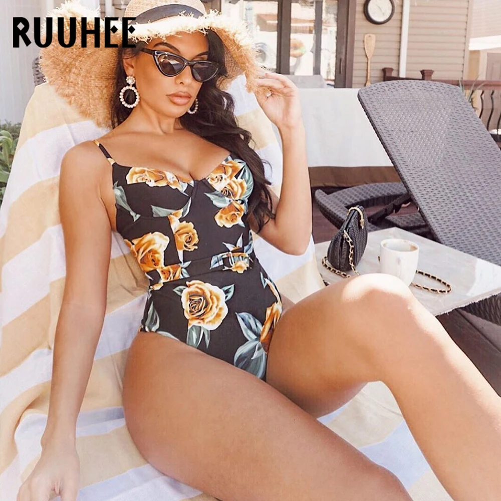 RUUHEE 2020 One Piece Swimsuit Floral Printed Swimming Suit Women Push Up Swimwear Bathing Suit Female trajes de baño Beachwear