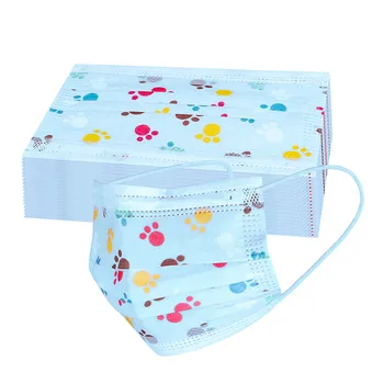 

50PC Cartoon Dog paw Pattern Face Mask 3-Ply Ear Loop Children's Disposable Mask Unisex Face Mouth Mask Earloop Fast Delievry