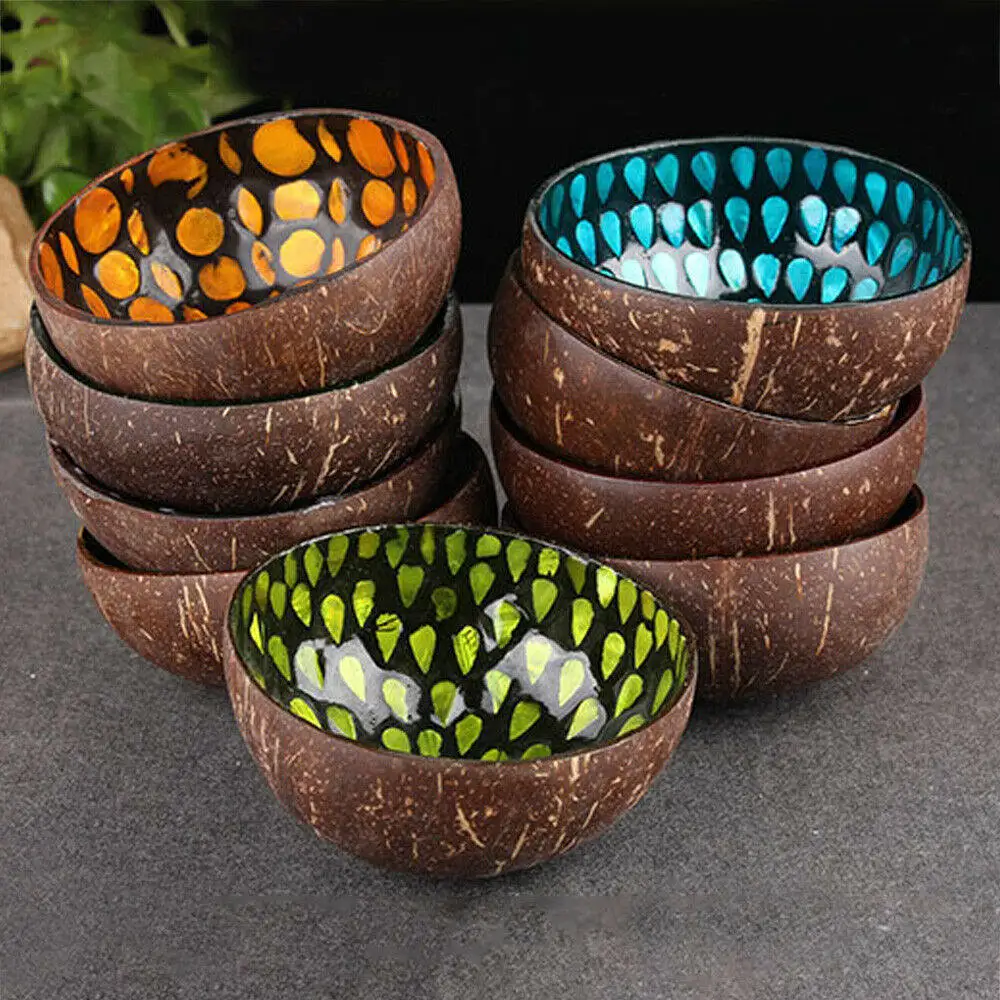 

Creative Natural Coconut Bowl Eco Friendly Soup Salad Noodle Rice Bowl Wooden Fruit Bowls Handicraft Art Work Decoration