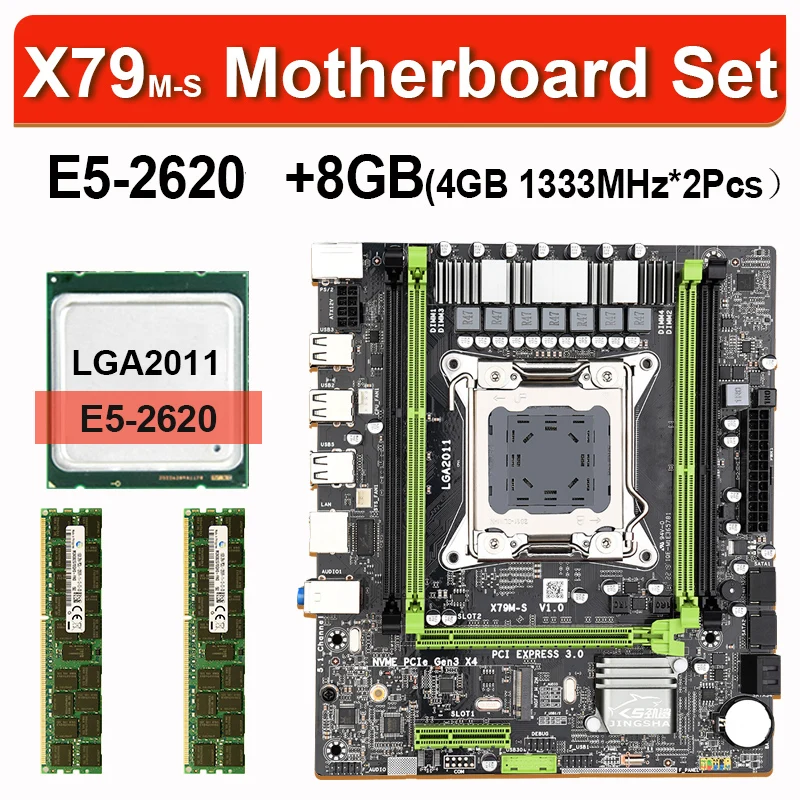 #^Special Price X79 X79M-S motherboard set LGA 2011 E5 2620 CPU 2pcs x 4GB = 8GB DDR3 1333Mhz 10600 ECC REG Memory Set M-ATX combos Nvme M.2 SSD