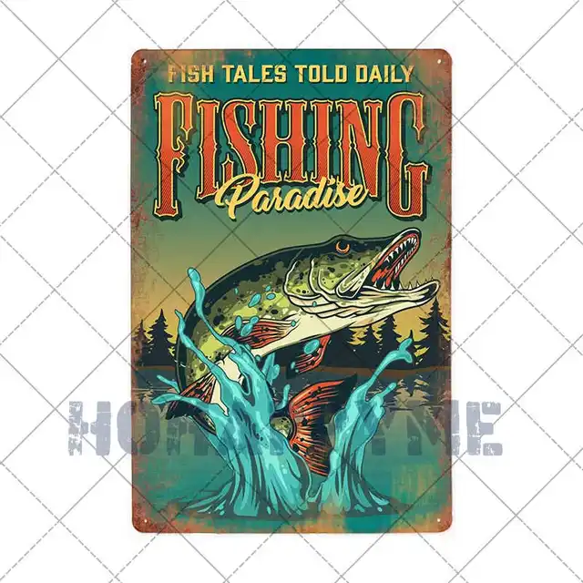 Fish Metal Tin Signs Retro Poster Fishing Site Door Plates Outdoor Decorative Bar Club Iron Wall Plaques Vintage Decor 20x30CM 2181041