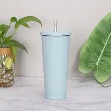 750ML Double Layers Stainless Steel Insulated Mug With Lid And Straw Coffee Mug Drink Travel Cup Vacuum Flask Metal Cup