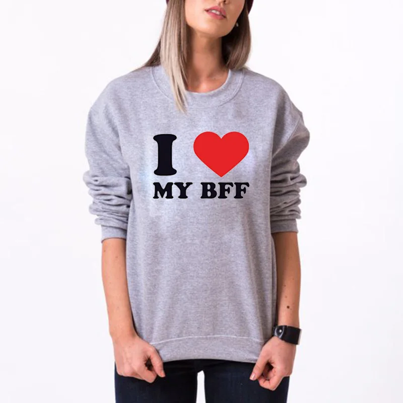 Свитшот унисекс флисовый свободного кроя с надписью I Love My Bff|Толстовки и