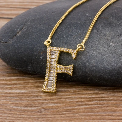 Роскошный золотой цвет A-Z 26 ожерелье с буквами CZ кулон для женщин милые инициалы имя ожерелье модные вечерние ювелирные изделия для свадьбы подарок - Окраска металла: F