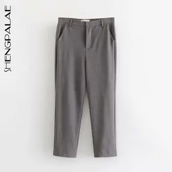 

SHENGPALAE 2020 New Fashion Women's Office Ladies Loose Slimming Casual Straight Solid Color High Waist Button Suit Pants ZA3895