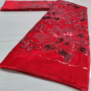 

Soso African velvet lace fabric high quality lace perforated design embroidery with sequins laces mesh fabrics for evening dress