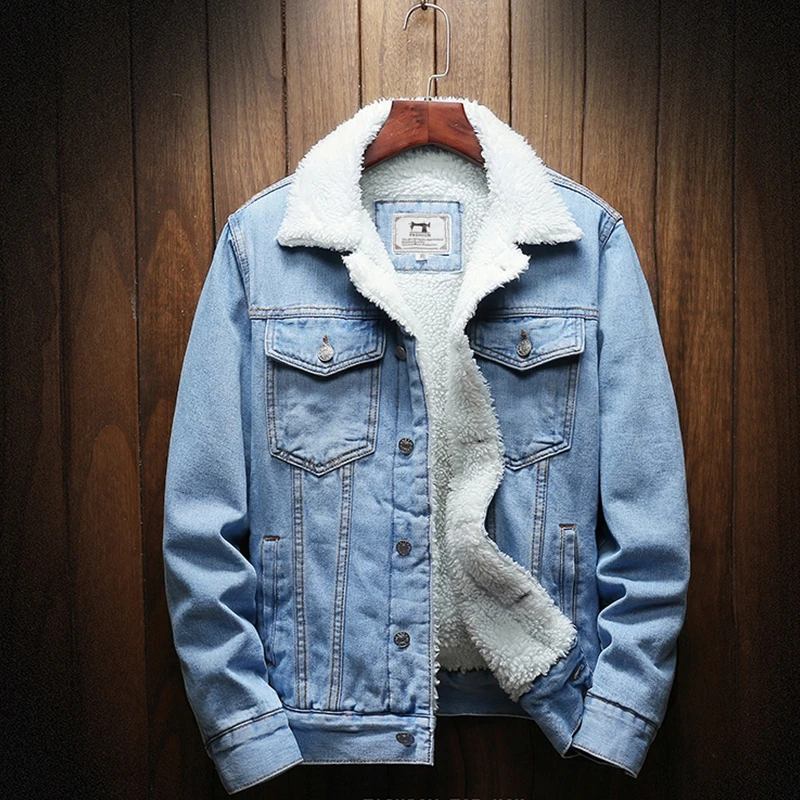 2020 Men Light Blue Winter Jean Jackets Outerwear Warm Denim Coats New Men  Large Size Wool Liner Thicker Winter Denim Jackets - Jackets - AliExpress