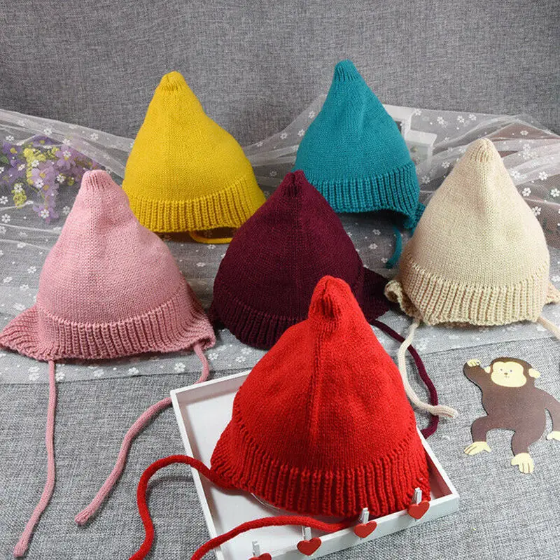 Hot Cute Toddler Kids Girl Boy Baby Infant Winter Warm Crochet Knit Hat Beanie Cap Black Candy Color Running Caps | Спорт и